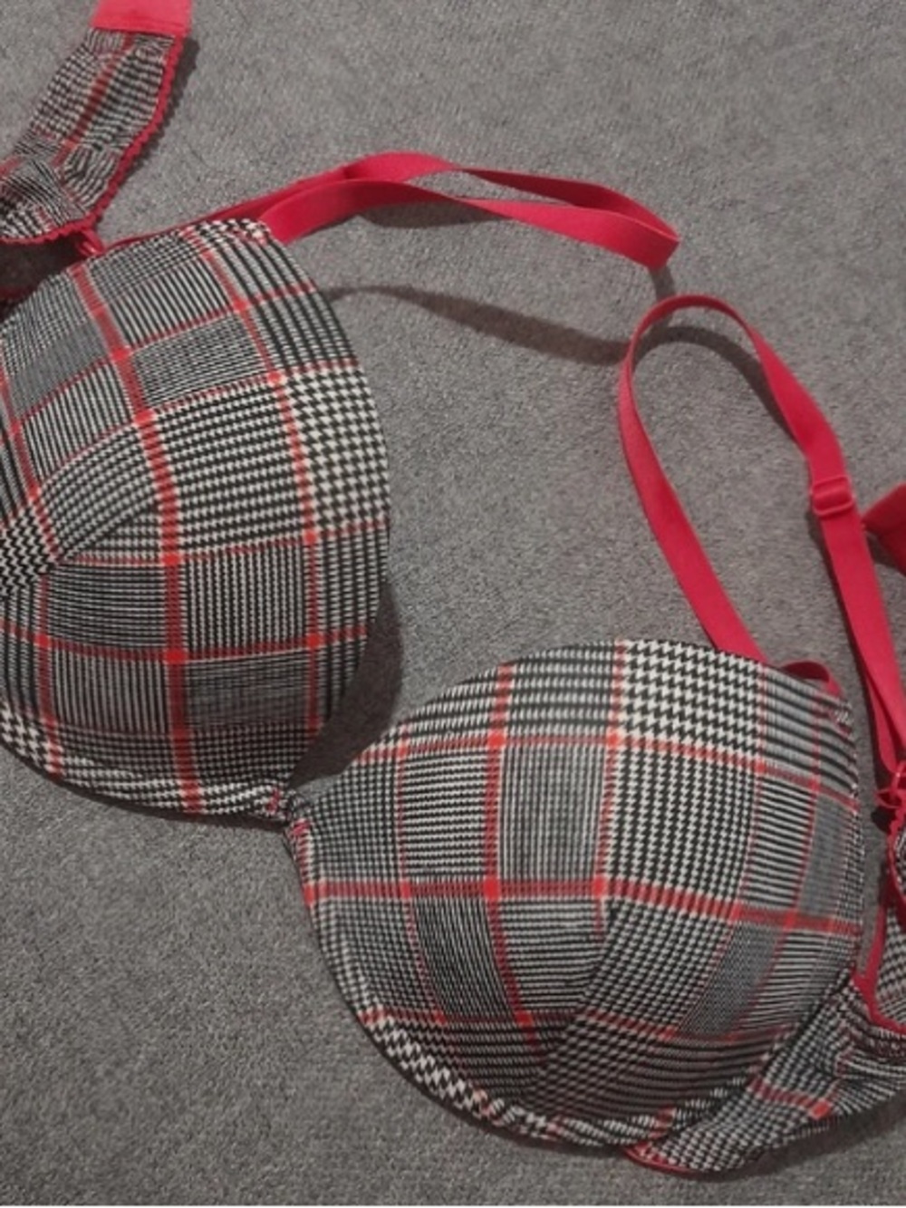 Plaid Push-Up Bra with Red Straps